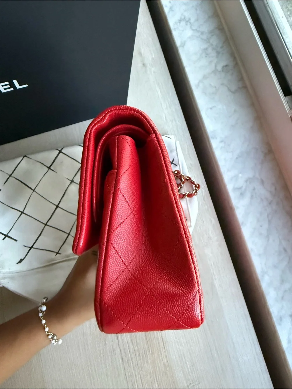 Chanel Red Quilted Classic Double Flap Shoulder Bag with Gold Hardware